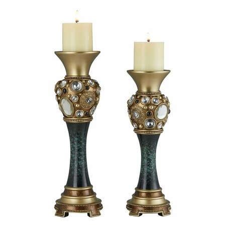 ORE FURNITURE 14 & 16 in. Sedona Marbelized Green Gold Footed Candleholder - Set of 2, 2PK K-4297C